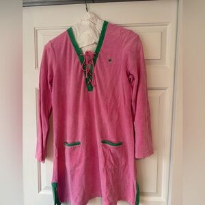 Vintage Pink and Green Long Sleeve terry cloth beach cover up